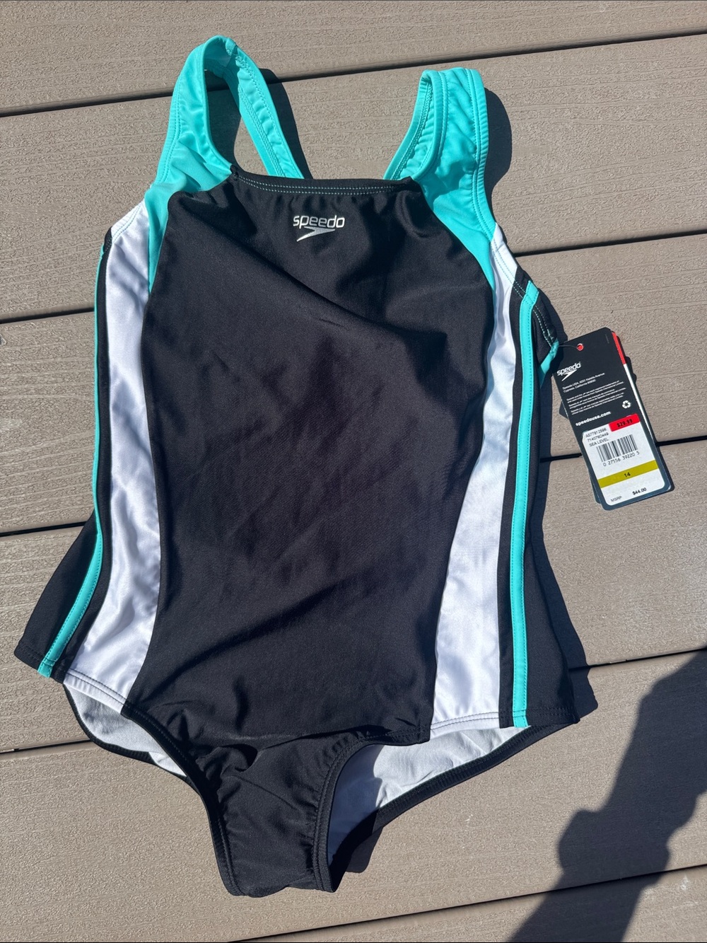 Speedo Black, Teal & White Girls' One-Piece Swimsuit